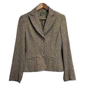 Women's Vintage Massy Greenish Grey Tweed Wool Blend Blazer